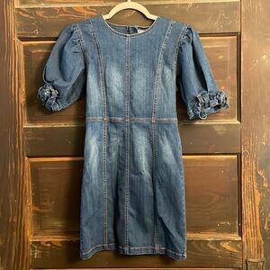Habitual Kids Size 12 Girls Denim Dress Puffed Sleeve Knee Length
